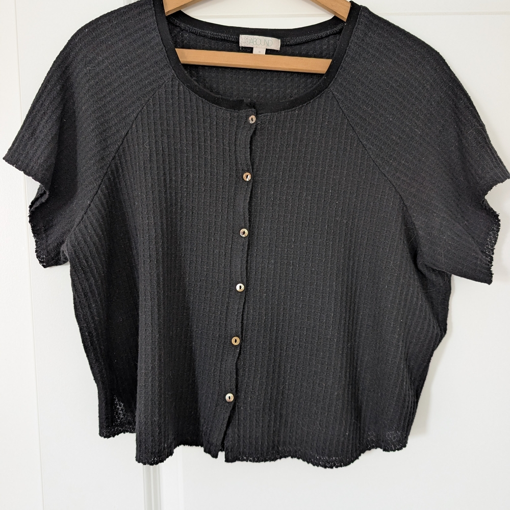 Abound Black Ribbed Button-Down Shirt